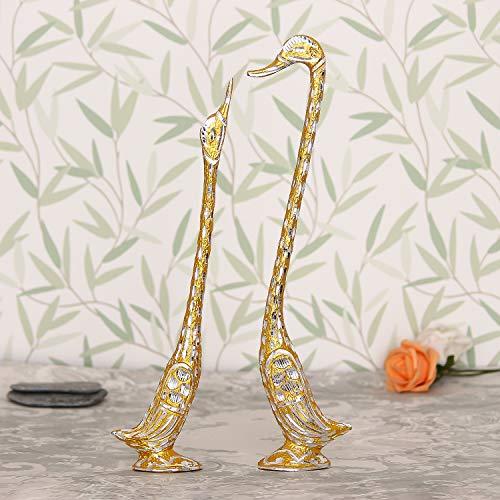 JaipurCrafts Aluminium Pair Of Kissing Duck Showpiece, 13.50 IN, Gold, 1 Piece
