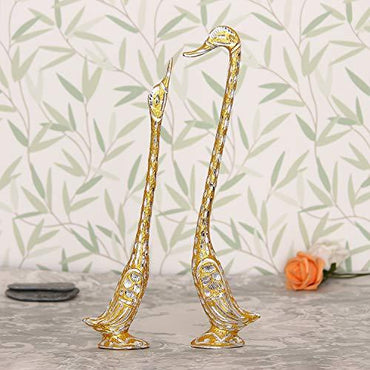 JaipurCrafts Aluminium Pair Of Kissing Duck Showpiece, 13.50 IN, Gold, 1 Piece