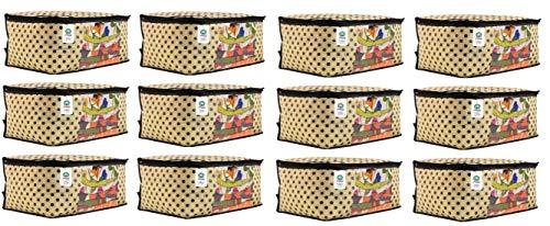 JaipurCrafts 12 Pieces Polka Dots Non Woven Saree Cover Set, Cream (45 x 35 x 21 cm)