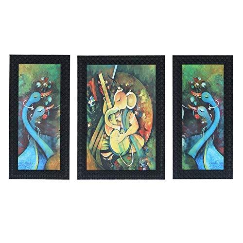 JaipurCrafts Lord Ganesha Set of 3 Large Framed UV Digital Reprint Painting (Wood, Synthetic, 36 cm x 61 cm)