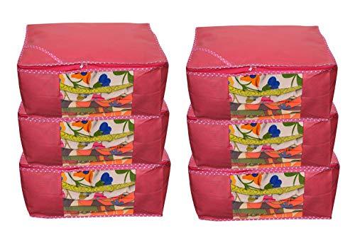 JaipurCrafts 6 Pieces Non Woven Saree Cover Set, Pink (45 x 35 x 22 cm)