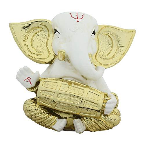 Webelkart Gold Plated Lord Ganesha Musician for Car Dashboard Statue Ganpati Figurine God of Luck & Success Diwali Gifts Home Decor (Size: 3.00 x 2.50 inches)