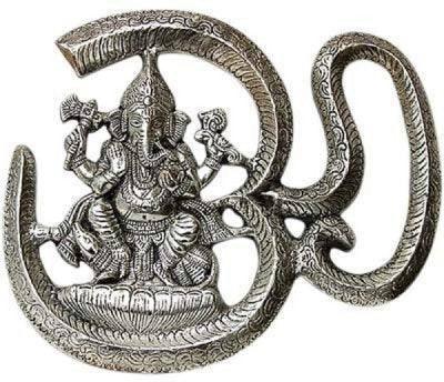 JaipurCrafts Metal Wall Hanging of Lord Ganesha with Om Showpiece - 26.67 cm (Aluminium, Silver)
