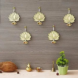 JaipurCrafts  Premium Yellow Lotus Wall Hanging |Lotus Back Drop Hanging Wall Hanging Home and Office Decor (Wood Set of 5) 6" Inches