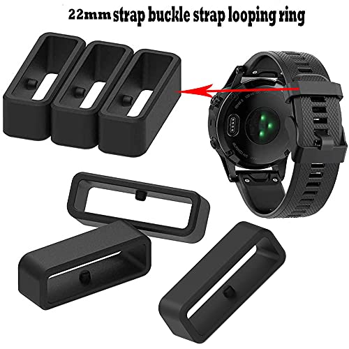 Zitel Fastener Rings for Garmin Forerunner 735XT 745 220 235 230 35 620 630 / Approach S20 S60 S10 S5 S6 Silicone Loop/Holder, 22mm (6 Pack) Black