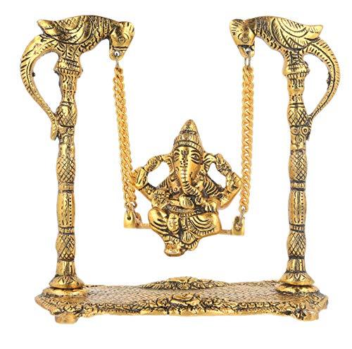 JaipurCrafts Premium Spiritual Lord Ganesha On Jhula Figurine of Lord Ganesh, White Metal Statue,Valuable Collectible feng Shui Gifts- 17 cm