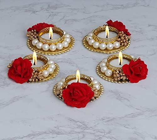 Webelkart Set of 5 Tealight Candle Holder for Home Decor, Mosaic Glass, Balcony Decoration Items Outdoor, Balcony Decor,Candle Stand,Flowers ( Pack of 5 , 3.5 Inches)