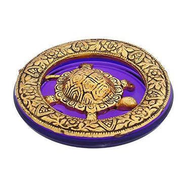 JaipurCrafts White Metal with Glass Plate Feng Shui Metal Tortoise,Turtle Plate Yantra Vastu Feng Sui | Vaastu Yantra- 4 in