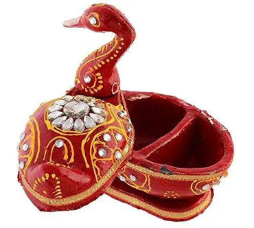 JaipurCrafts Traditional Peacock Roli Tika Chopra Showpiece (Red, 9 cm)