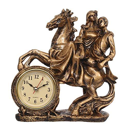JaipurCrafts Resin Love Couple Sitting On Bike With Table Clock Statue, 18 CM, Gold, 1 Piece