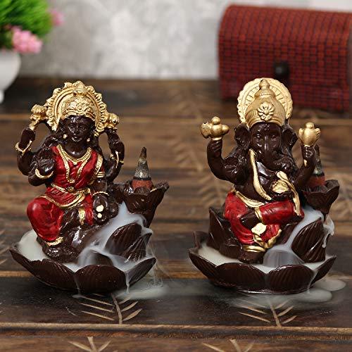 JaipurCrafts Premium Lord Laxmi Ganesha Smoke Fountain Showpiece for Diwali Poojan (Set of 2)