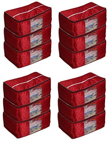 JaipurCrafts 12 Pcs Satin Fabric Saree Cover, 15 Sarees, Gift Set, Maroon (45 x 35 x 23 cm)