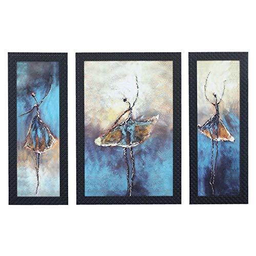 JaipurCrafts Lord Ganesha & Riddhi-Siddhi Set of 3 Large Framed UV Digital Reprint Painting (Wood, Synthetic, 36 cm x 61 cm)