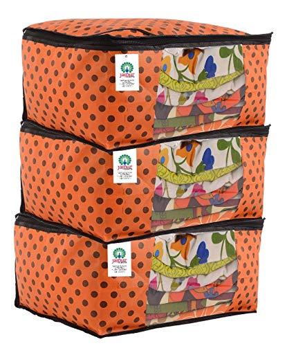 JaipurCrafts 3 Pieces Polka Dots Non Woven Saree Cover Set, Orange (45 x 35 x 21 cm)