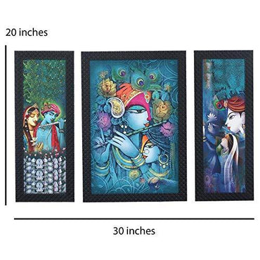 JaipurCrafts Buddha Set of 3 Large Framed UV Digital Reprint Painting (Wood, Synthetic, 36 cm x 61 cm)