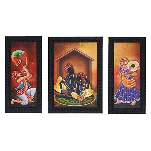 JaipurCrafts Lord Ganesha Set of 3 Large Framed UV Digital Reprint Painting (Wood, Synthetic, 36 cm x 61 cm)