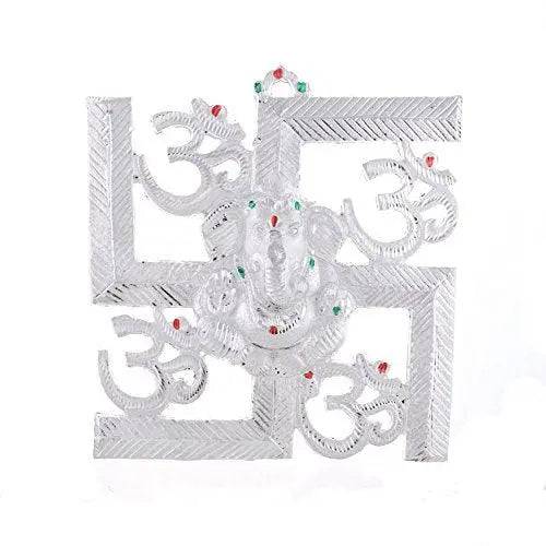JaipurCrafts Wall Hanging of Lord Ganesha On Swastik with Om Showpiece - 22.86 cm (Aluminium, Silver)