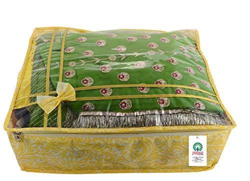 JaipurCrafts 12 Pieces Flowers Print Non Woven Saree Cover Set, Gold (45 x 35 x 16 cm)