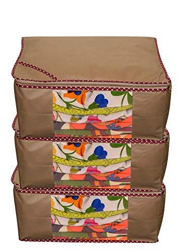 JaipurCrafts 3 Pieces Non Woven Saree Cover Set, Beige (45 x 35 x 22 cm)