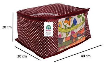 JaipurCrafts 12 Pieces Quilted Polka Dots Cotton Saree Cover Set, Maroon (40 x 30 x 20 cm)