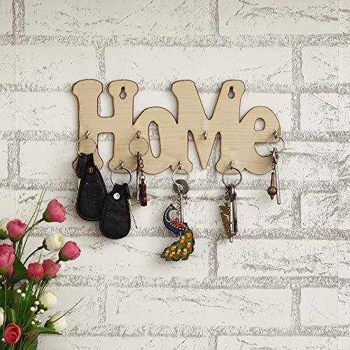 JaipurCrafts"Home" Designer Wooden Key Holder (30.48 cm x 13 cm x 0.4 cm, Beige)- 7 Hooks