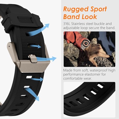 Zitel Band for Apple Watch Ultra 2 / Ultra 49/46/45/44mm Metal Connector Sport Strap - Black