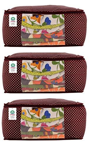 JaipurCrafts 3 Pieces Quilted Polka Dots Cotton Saree Cover Set, Maroon (40 x 30 x 20 cm)