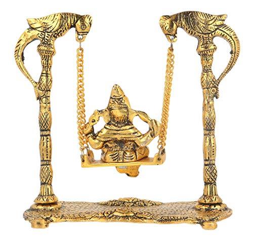 JaipurCrafts Premium Spiritual Lord Ganesha On Jhula Figurine of Lord Ganesh, White Metal Statue,Valuable Collectible feng Shui Gifts- 17 cm