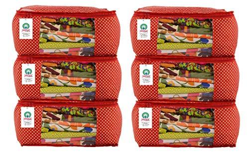 JaipurCrafts 6 Pieces Quilted Polka Dots Cotton Saree Cover Set, Red (45 x 30 x 20 cm)
