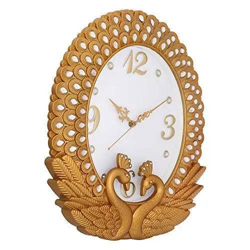 JaipurCrafts Plastic Wall Clock (38 x 34 x 5.08 cm, Gold)