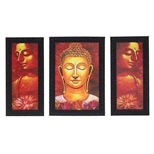 JaipurCrafts Lord Ganesha Set of 3 Large Framed UV Digital Reprint Painting (Wood, Synthetic, 36 cm x 61 cm)