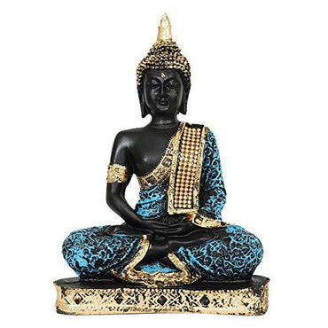 Webelkart Resin Sitting Buddha Idol Statue, 10 IN, Sky Blue And Black, 1 Piece