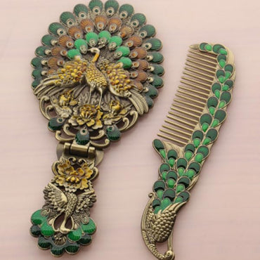 Webelkart Premium Handwork Peacock Hand Mirror with Comb Set Personal Makeup for Women/Girl Salon Mirror & Decorative Antique Item Women Gift Item (Multicolour)