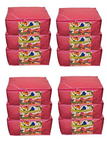 JaipurCrafts 12 Pieces Non Woven Saree Cover Set, Pink (45 x 35 x 22 cm)