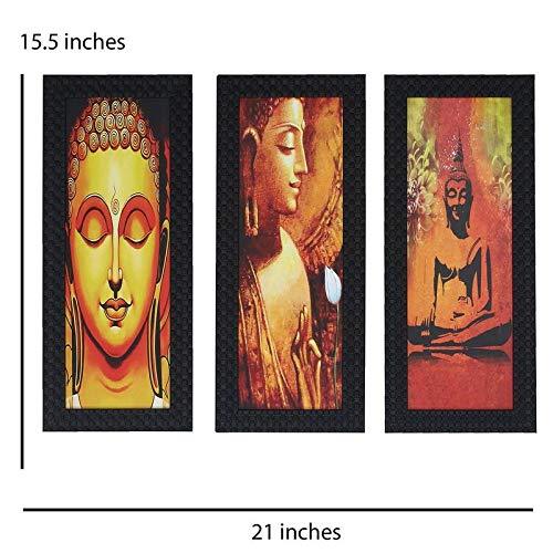 JaipurCrafts Gautam Buddha Set of 3 Large Framed UV Digital Reprint Painting (Wood, Synthetic, 41 cm x 53 cm)