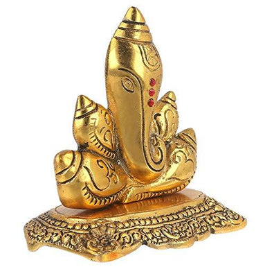 Webelkart Premium Spiritual Lord Ganesha with Om Statue Sitting On Chowki Figurine of Lord Ganesh, White Metal Statue,Valuable Collectible feng Shui Gifts- 5.00 in