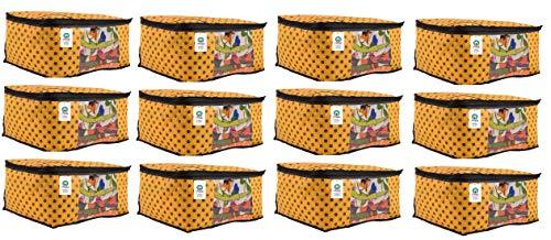 JaipurCrafts 12 Pieces Polka Dots Non Woven Saree Cover Set, Yellow (45 x 35 x 21 cm)