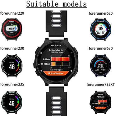 Zitel Band for Garmin Forerunner 735XT, 220, 230, 235, 235 Lite, 620, 630, Approach S20,S6,S5, Silicone Strap - Black/Gray