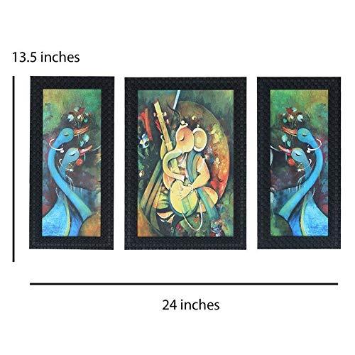 JaipurCrafts Lord Ganesha Set of 3 Large Framed UV Digital Reprint Painting (Wood, Synthetic, 36 cm x 61 cm)