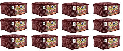 JaipurCrafts 12 Pieces Quilted Polka Dots Cotton Saree Cover Set, Maroon (40 x 30 x 20 cm)