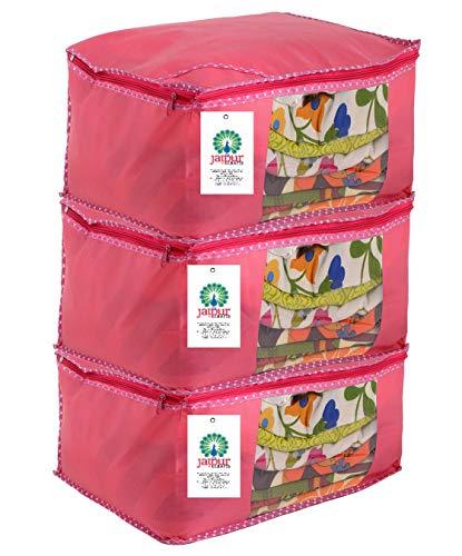JaipurCrafts 3 Pieces Non Woven Saree Cover Set, Pink (40 x 30 x 20 cm)