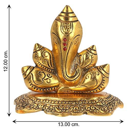 Webelkart Premium Spiritual Lord Ganesha with Om Statue Sitting On Chowki Figurine of Lord Ganesh, White Metal Statue,Valuable Collectible feng Shui Gifts- 5.00 in
