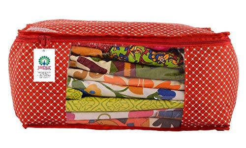 JaipurCrafts 12 Pieces Quilted Polka Dots Cotton Saree Cover Set, Red (45 x 30 x 20 cm)