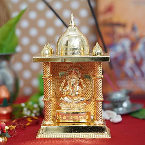 JaipurCrafts Metal Gold Plated Ganesha Decorative Temple Figurine Lord Ganpati Lakshmi Statue Good Luck Spiritual Pooja Gifts Idols(Size 6 x 3.60 Inches, Medium)