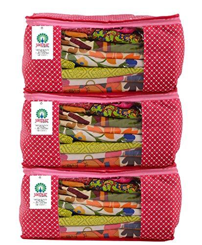JaipurCrafts 3 Pieces Quilted Polka Dots Cotton Saree Cover Set, Pink (45 x 30 x 20 cm)