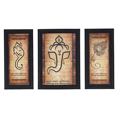 JaipurCrafts Lord Ganesha Set of 3 Large Framed UV Digital Reprint Painting (Wood, Synthetic, 36 cm x 61 cm)