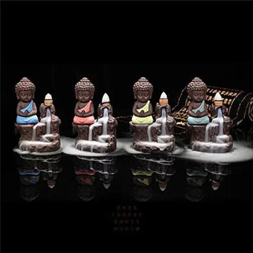 JaipurCrafts WebelKart Buddha Smoke Fountain |Buddha Incense Burner | Meditating Monk Buddha Smoke Backflow Cone Incense Holder Decorative Showpiece |Buddha Idol | Buddha Fountain |Buddha Statue (Orange) With Free 10 Back flow Incense Cones