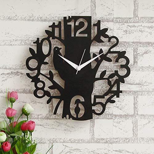 JaipurCrafts Designer Tree and Bird Round Wood Wall Clock (Black)