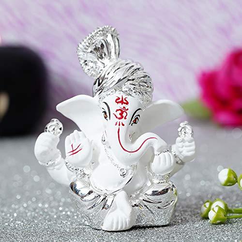 Webelkart Silver Plated Lord Ganesha for Car Dashboard Statue Ganpati Figurine God of Luck & Success Diwali Gifts Home Decor (Size: 7.36 x 3.50 x 6.00 cm)