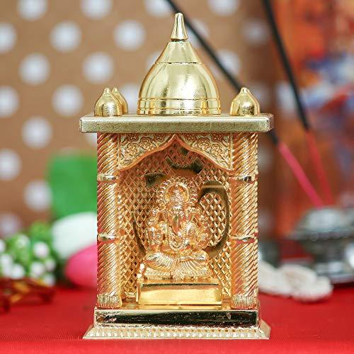 JaipurCrafts Metal Gold Plated Ganesha Decorative Temple Figurine Lord Ganpati Lakshmi Statue Good Luck Spiritual Pooja Gifts Idols(Size 5 x 2.75 Inches, Small)